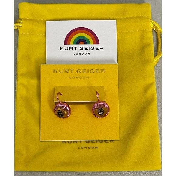 Kurt Geiger London Pink Round Brass Eagle Head Motif Center Leverback Earrings - Picture 1 of 4